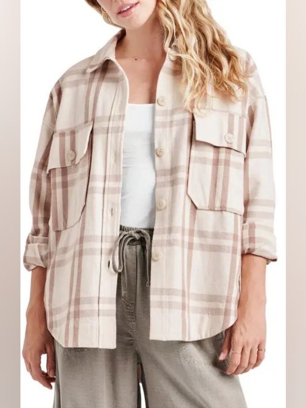 Splendid Oversized Shacket Plaid Shirt Jacket